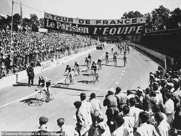 The racers also had to start long before dawn, often not finishing until midnight; there were only two gears; and they could be fined for not being 'properly dressed'. Pictured, archive snaps of the iconic bike race