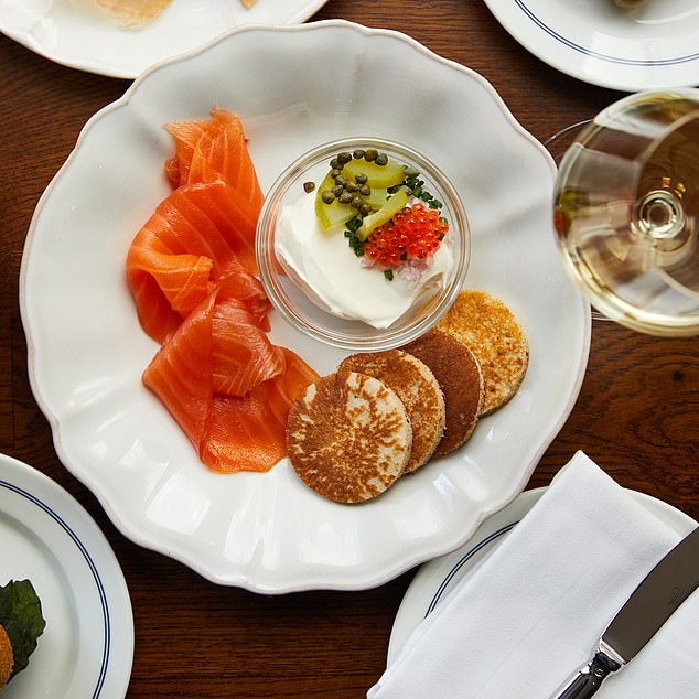 Kintyre smoked salmon with blinis and crème crue at 64 Goodge Street, which serves ¿French cooking from an outsider¿s perspective¿