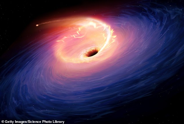 Artwork depicting a tidal disruption event (TDE). TDEs are causes when a star passes close to a supermassive black hole and get torn apart by the gravity of the latter