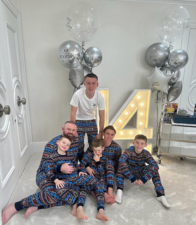 Coleen and Wayne celebrated their son Kai's 14th birthday earlier this week. They all wore matching pyjamas