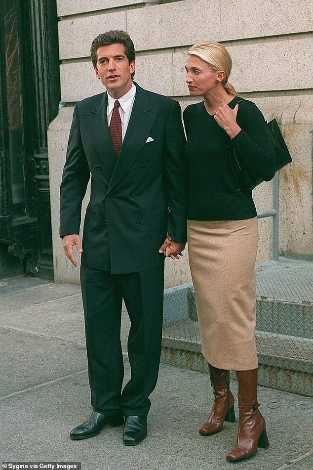 Newlyweds: JKK Junior and Carolyn Bessette Kennedy in 1996. Carolyn is dressed head-to-toe in Prada