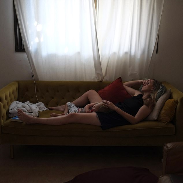 Sofie at home with daughter Danica last year in the home in which she escaped the Hamas attack